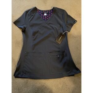 ***NWT***‎ KOI BASICS "KATIE" MOCK WRAP CHARCOAL SCRUB TOP XS